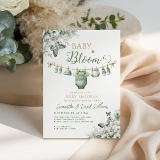 Baby in Bloom Sage Green Floral Baby Shower Invitation