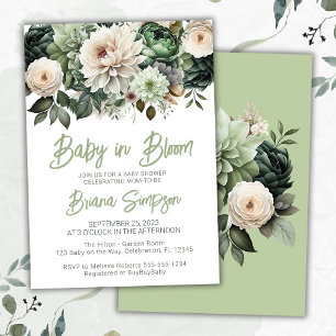 Baby in Bloom Sage Green Floral Baby Shower Invitation