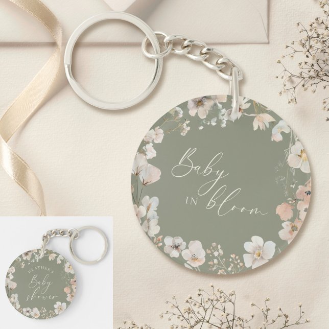 Baby In Bloom Sage Green Wildflower Baby Shower Keychain (Creator Uploaded)