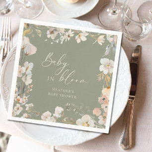 Baby In Bloom Sage Green Wildflower Baby Shower Napkins