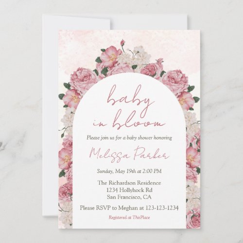 Baby in Bloom Script Pink Floral Baby Shower Invitation