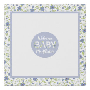 Baby in Bloom Shower Blue Vintage Flowers Boy Faux Canvas Print