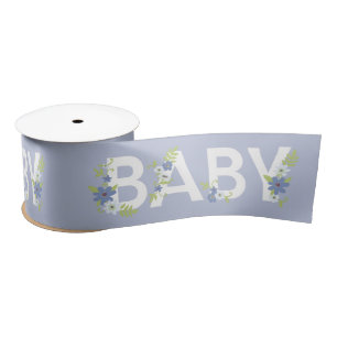 Baby in Bloom Shower Blue Vintage Flowers Boy Satin Ribbon