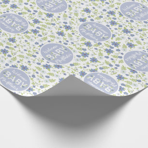 Baby in Bloom Shower Blue Vintage Flowers Boy Wrapping Paper