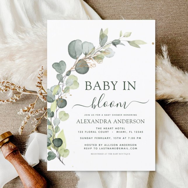 Baby in Bloom Shower Eucalyptus Invitations (Creator Uploaded)