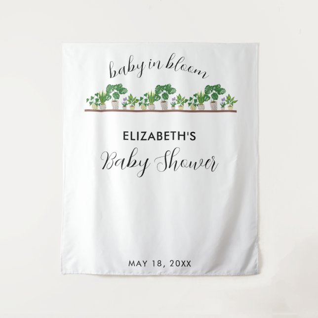 Baby in Bloom Shower Greenery Botanical Tapestry (Front)