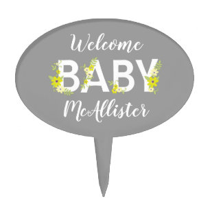 Baby in Bloom Shower Vintage Flower Gender Neutral Cake Topper