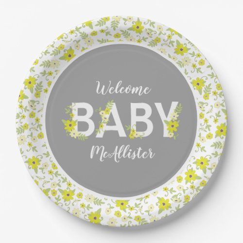 Baby in Bloom Shower Vintage Flower Gender Neutral Paper Plates