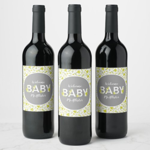 Baby in Bloom Shower Vintage Flower Gender Neutral Wine Label