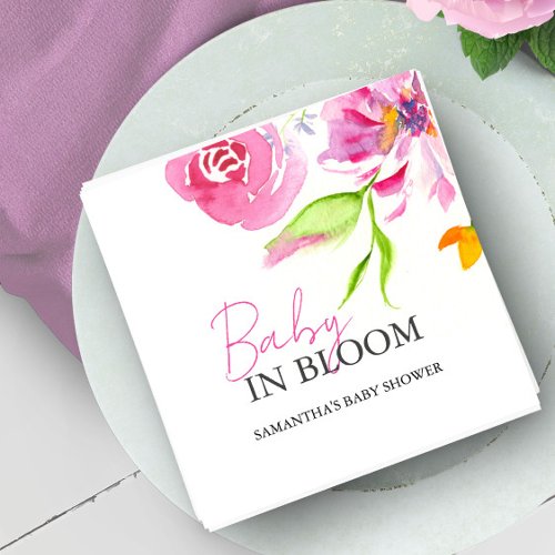 Baby In Bloom Shower Watercolor Flowers Napkins