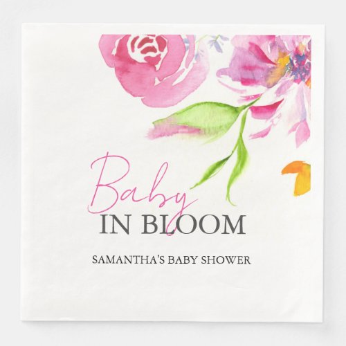 Baby In Bloom Shower Watercolor Flowers Paper Dinner Napkins