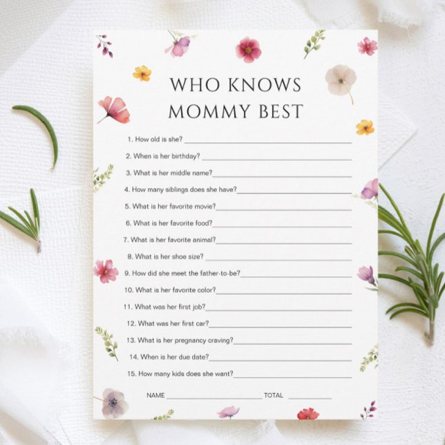 Baby in Bloom Shower Who Knows Mommy Game Card (Creator Uploaded)