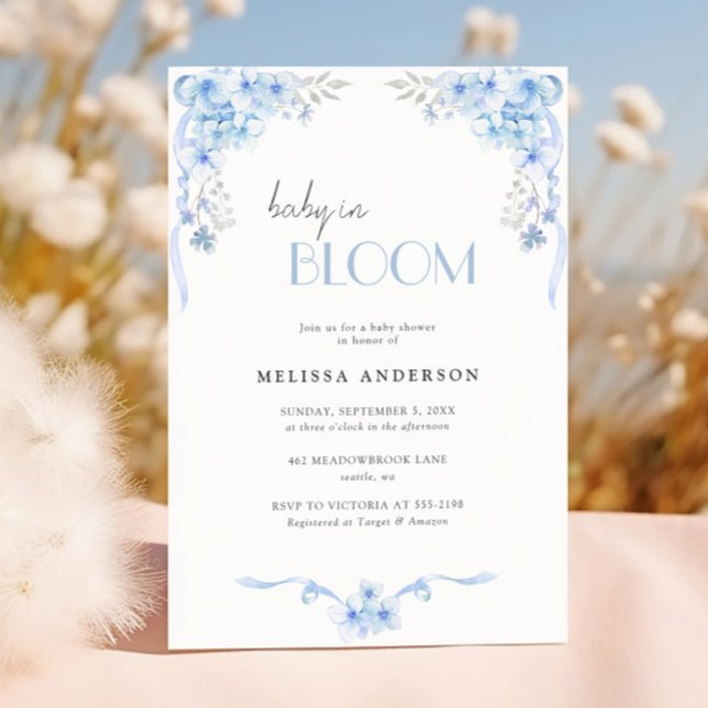 Baby in Bloom Silverblue Floral Baby Shower Invitation (Creator Uploaded)
