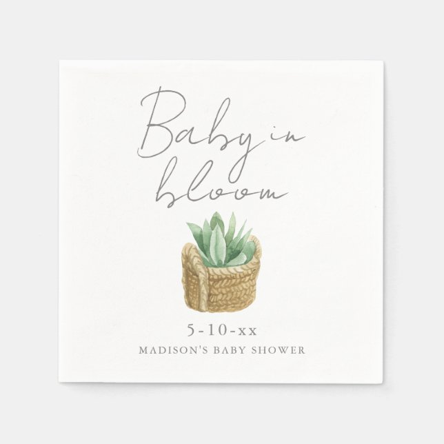 Baby in Bloom Simple Succulent Baby Shower Napkins (Front)