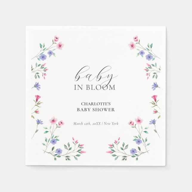 Baby In Bloom | Simple Wildflower Baby Shower Napkins (Front)