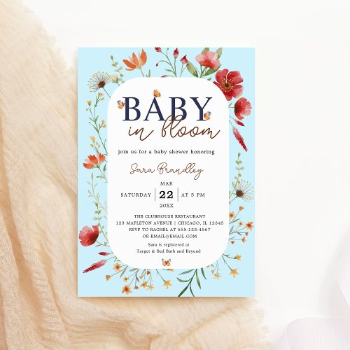 Baby in Bloom Soft_Blue Wildflowers Baby Shower  Invitation
