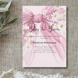 Baby in Bloom Soft Blush Floral Bow Baby Shower  Invitation