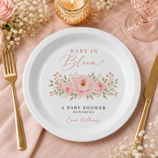 Baby in Bloom Soft Pink Baby Shower Party Paper Plates