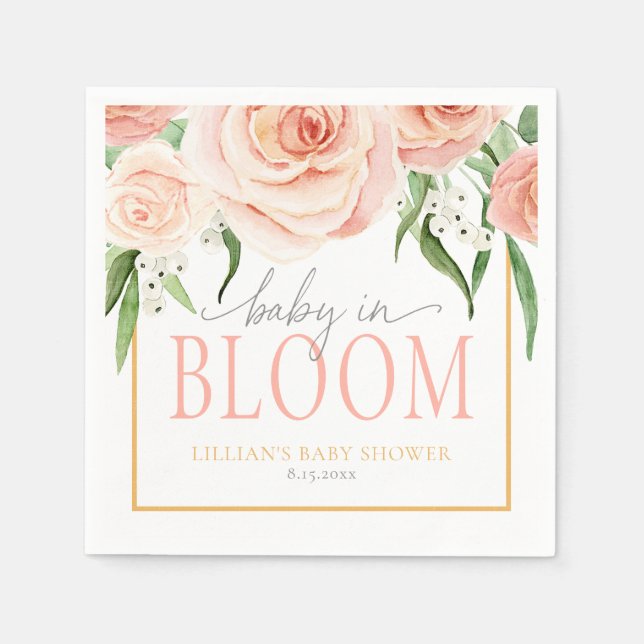 Baby In Bloom Soft Pink Rose Floral Baby Shower Napkins (Front)