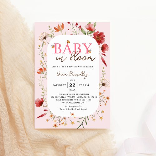 Baby in Bloom Soft_Pink Wildflowers Baby Shower Invitation