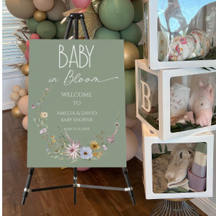 Baby in Bloom Soft Sage Green Botanical Welcome Foam Board
