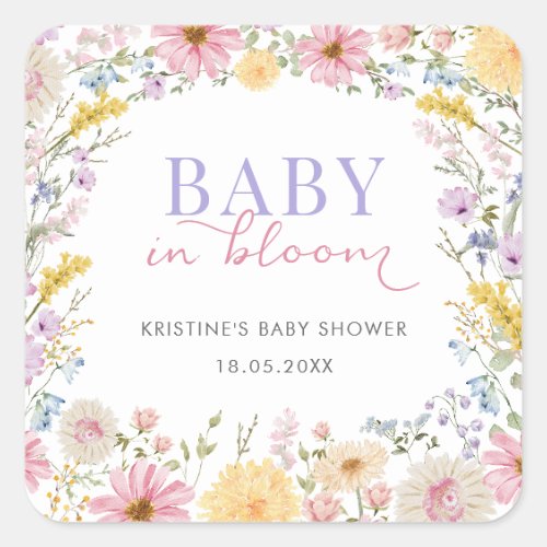 Baby in Bloom: Soft Wildflower Meadow Baby Shower Square Sticker
