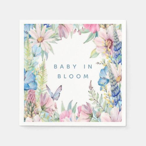 Baby In Bloom Soft Wildflowers Neutral Baby Shower Napkins