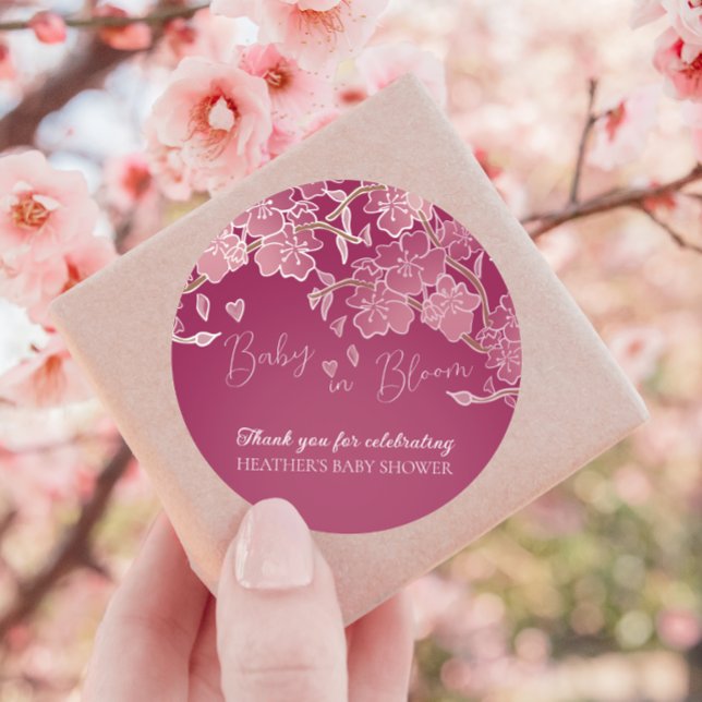 Baby In Bloom Spring Cherry Blossom Shower Classic Round Sticker (Creator Uploaded)