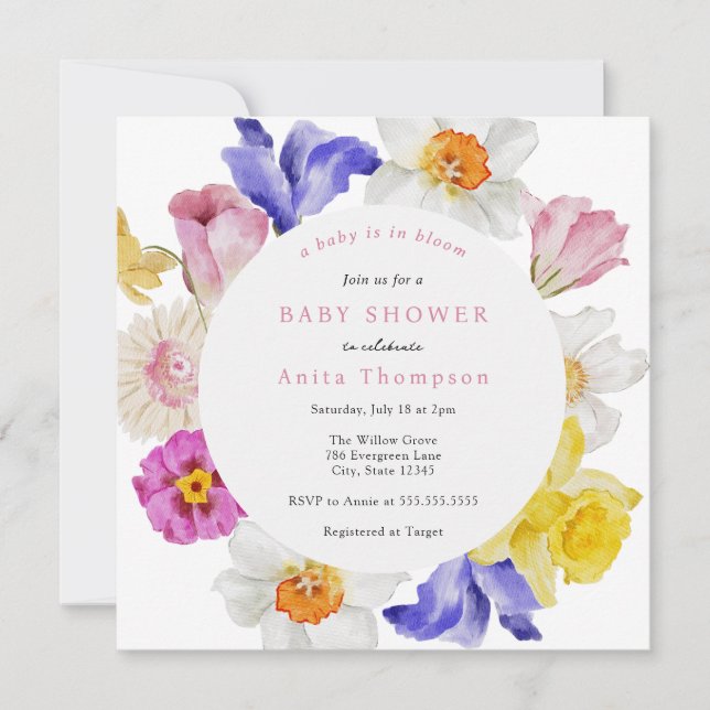 Baby in Bloom Spring Floral Baby Shower Invitation (Front)