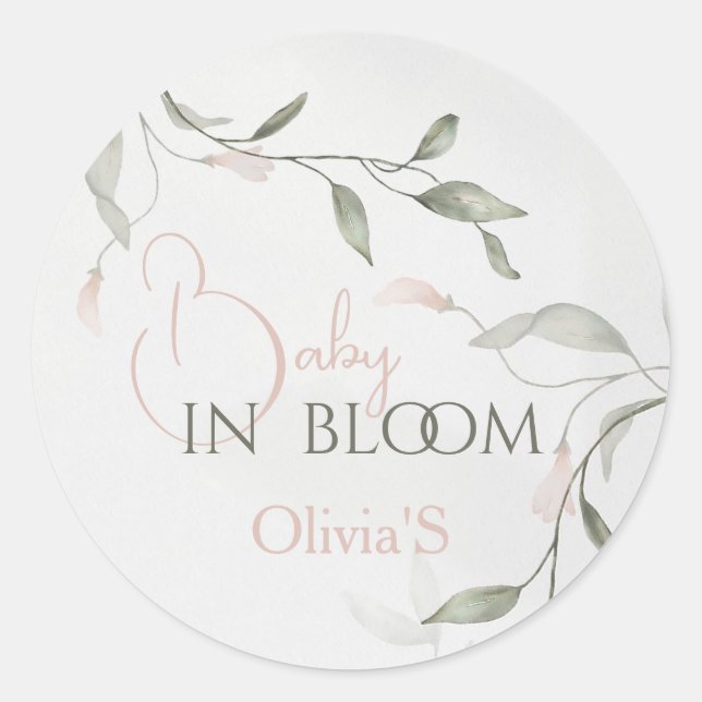 Baby in Bloom Spring Flower Floral Baby Shower Classic Round Sticker (Front)