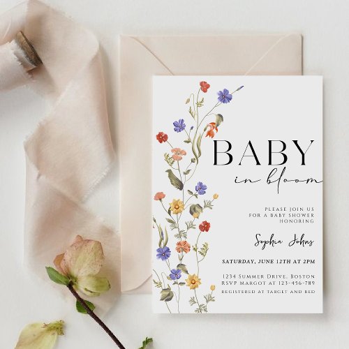 Baby In Bloom Spring summer wildflower Baby Shower Invitation