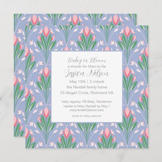 Baby in Bloom Spring Tulip Flowers  Invitation (Front/Back)