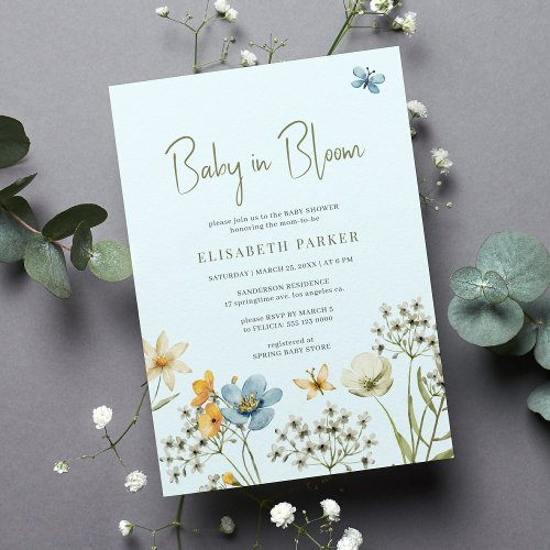 Baby in bloom spring wildflower baby shower invitation