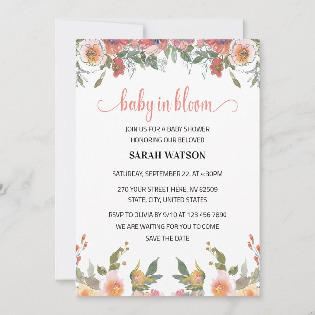 Baby in Bloom Spring Wildflower Garden Baby Shower Invitation (Front)