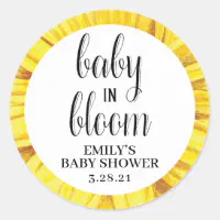 Floral Baby in Bloom Stickers, Baby Shower Favor Classic Round Sticker, Zazzle