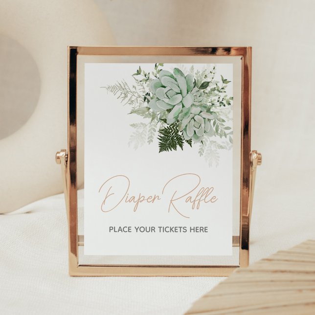Baby in Bloom Succulent Baby Shower Diaper Raffle Poster (Succulents Gender Neutral Baby Shower Diaper Raffle Sign)