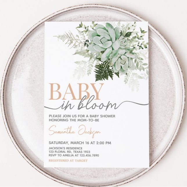 Baby in Bloom Succulent Baby Shower Invitation (Succulents Gender Neutral Baby Shower Invitation)