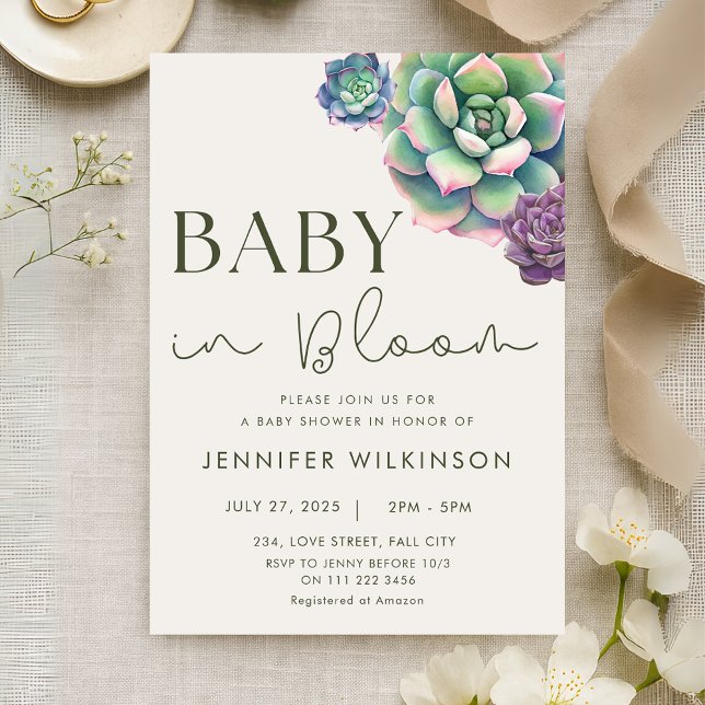 Baby in Bloom Succulent Desert Baby Shower  Invitation (Baby in Bloom Succulent Desert Baby Shower Invitation)