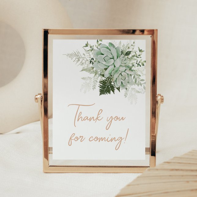 Baby in Bloom Succulent Thank you for Coming Poster (Succulents Gender Neutral Baby Shower Thank you for Coming Sign)