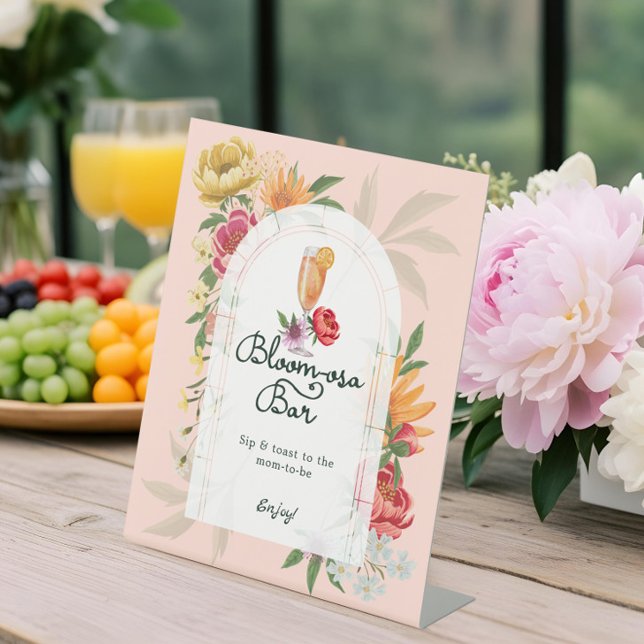Baby in Bloom Summer Floral Garden Mom-osa Bar Pedestal Sign (Baby in Bloom Summer Floral Garden Mom-osa Bar Pedestal Sign)