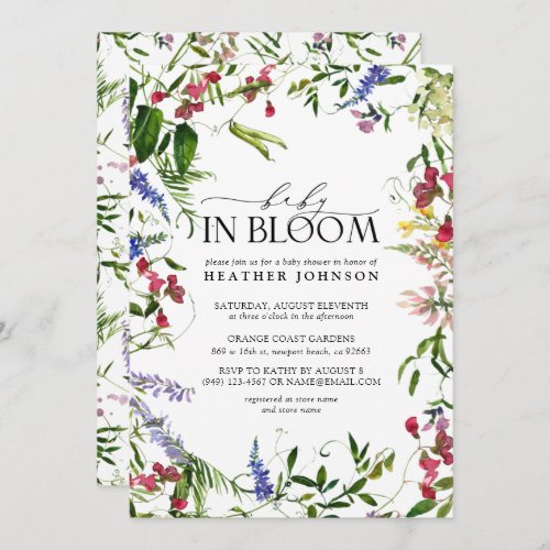 Baby in Bloom Summer Wildflower Baby Shower Invitation - Create the perfect baby shower with this elegant, modern, Summery baby in bloom girl shower invitation, featuring bright, hand painted watercolor wildflower artwork, hand lettered script typography, and elegant text. We hope you love it as much as we do! Contact designer for matching products. Copyright Elegant Invites, all rights reserved. 