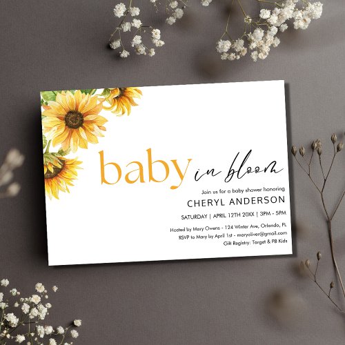 Baby in Bloom Sunflower Baby Shower Party  Invitation
