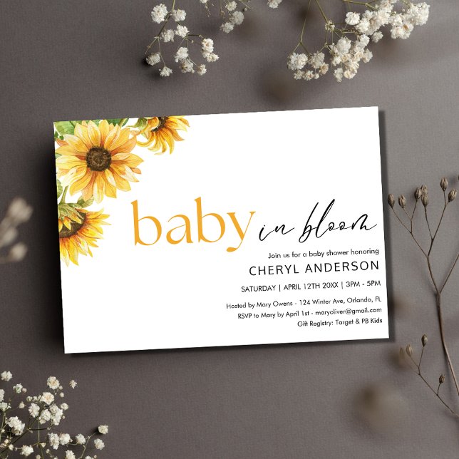 Baby in Bloom Sunflower Baby Shower Party  Invitation (Baby in Bloom Sunflower Baby Shower Party Invitation)