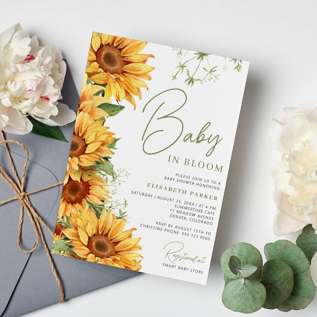 Baby in bloom sunflower elegant baby shower invitation (Creator Uploaded)