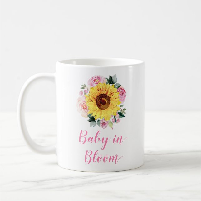 Baby In Bloom Sunflower Pink Floral Coffee Mug (Left)