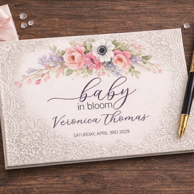 Baby in Bloom Sweet Floral Baby Shower Foil Guest Book (Creator Uploaded)