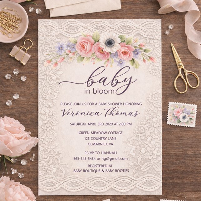 Baby in Bloom Sweet Floral Baby Shower Invitation (Creator Uploaded)
