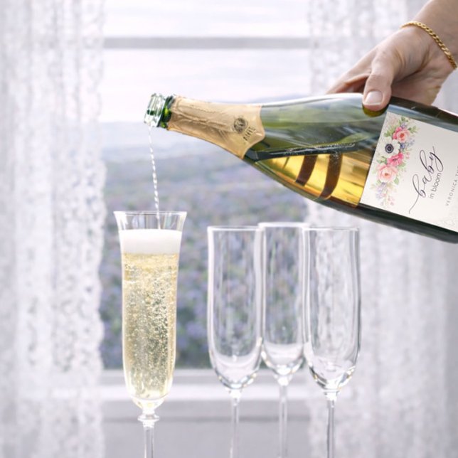 Baby in Bloom Sweet Floral Baby Shower Sparkling Wine Label (Creator Uploaded)