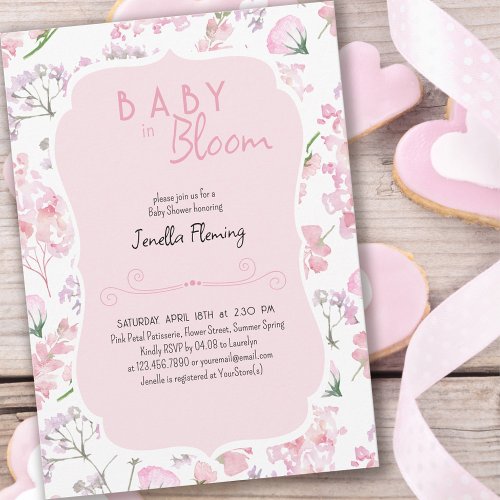 Baby in Bloom Sweet Pink Floral Baby Shower Invitation