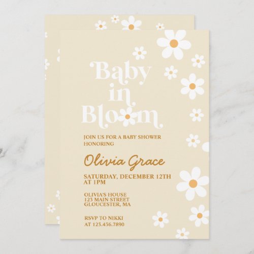 Baby in Bloom tan Daisy Baby Shower Invitation